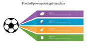 Football-themed with a soccer ball on the left, linked to four color-coded sections for text captions.