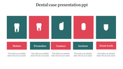 Dental case slide showing icons for molars, premolars, canines, incisors, and front teeth, each with descriptive labels.