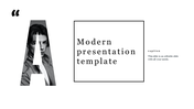 Modern presentation slide featuring a stylish layout with a bold letter A and space for a caption.