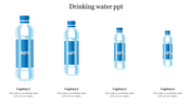 Illustration of four drinking water bottles showing different water levels, ranging from 80% to 20% with four caption areas.