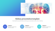 Rectangular, illuminated kidney image at the top, followed by three circular icons, set against a blue gradient background.