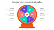 Slide featuring a colorful spinning wheel graphic with six sections, each linked to  caption area around the wheel.