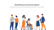 Slide featuring diverse individuals with disabilities, including a person in a wheelchair and others using canes.