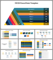 5W2H PowerPoint slides designed to facilitate discussions about key questions with different colored layouts.