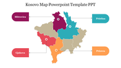 Kosovo map with different regions highlighted in colors, showing Mitrovica to Prizren with labeled pointers.