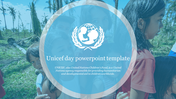 UNICEF day template with the logo and text on a blue overlay and image of children in a field.