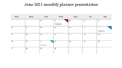 Incredible June 2021 Monthly Planner Presentation Slide