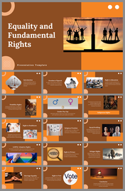 Slide deck showcasing equality and fundamental rights with a balance scale and diverse silhouettes.