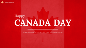 Happy Canada day slide deck, showcasing a red and white design with Canadian flags, maple leaves, and patriotic imagery.