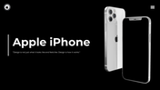 Apple iPhone overview slides showing design, Face ID, iOS, camera features, and other functionalities with images and text.