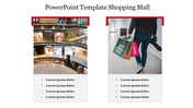 Slide with an interior view of a mall and a shopper carrying bags, each with bullet points below.