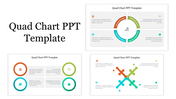 A pack of Quad chart slides showcasing multiple design variations with colorful circular, cross, and quadrant layouts.