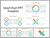 A pack of Quad chart slides showcasing multiple design variations with colorful circular, cross, and quadrant layouts.