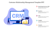 Illustration depicting customer relationship management with a large screen and various characters engaging with technology.