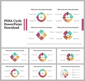 PDSA cycle, each with a distinct arrangement and color-coded segments for each phase offering multiple design variations.