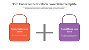 Two factor labelled padlocks in orange and purple a plus sign connects them with a caption area.