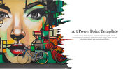 Colorful street art of a woman's face with a bicycle in front with a text area.