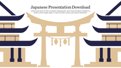 Japanese presentation template featuring traditional Japanese Torii gate and pagoda structures in minimalist design.