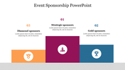 Three-tier sponsorship layout with icons for Diamond, Strategic, and Gold sponsors, each in separate colored blocks.