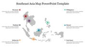 Gray map of Southeast Asia with six colored circles indicating specific countries, each linked to a description.