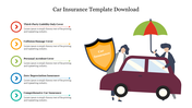 Illustration of two people holding a car with a shield and umbrella, with five insurance coverage options on the left.