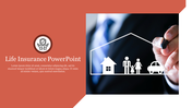 Life insurance slide featuring a professional design with insurance icons and family illustrations with placeholder text.