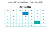 Editable June 2022 Monthly Planner PowerPoint Slide