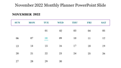 Amazing November 2022 Monthly Planner PowerPoint Slide