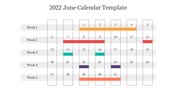 Creative 2022 June Calendar Template For Presentation