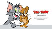 Cartoon of a gray cat and brown mouse standing together with playful expressions with text, on a white background.