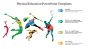 Illustrative slide showing colorful athletes in action, categorized into three numbered sections and text area.