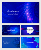 Set of blue gradient slide deck featuring abstract designs and inspirational quotes.