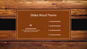 Slide with a wood plank background and a brown text section in the middle featuring four bullet points.