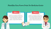 Plantillas Para Power Point De Medicina Gratis featuring two doctors and text boxes with placeholders.