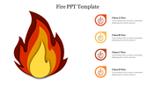 A slide showing a large flame illustration with details on different classes of fires on the right with icons and text areas.