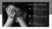 A monochromatic depression template featuring a striking black-and-white image,  by a simple text layout for presentations.