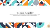 Minimalist geometric design slide with bold colors and shapes, featuring a placeholder text.