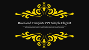 Simple and elegant template with ornate yellow floral designs on a black background and placeholder text in the center.