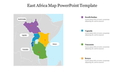 Slide showing a map of East Africa, with each country represented in different colors and labels on the right.