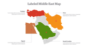 Illustrated 3-D map of the Middle East showing labeled countries: Turkey, Iran, Egypt, and Saudi Arabia with caption area.