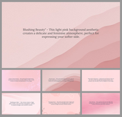 Light pink textured background slides with subtle layers and text describing the mood and visual appeal of the shades.