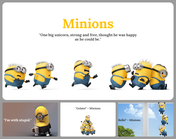 A pack of minion background slides featuring characters walking and interacting with each other, accompanied by a quote.