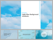 Light blue background slides featuring serene sky imagery, abstract designs, and minimalistic quotes.