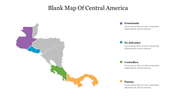 Blank map of Central America highlighting Guatemala, El Salvador, Costa Rica, and Panama in different colors.