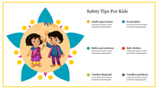 Illustration of two children holding sparklers in a circular frame with a flower-like pattern with list of safety tips.