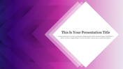 Purple gradient background slide with arrow shapes leading to a white space for the text area.