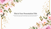 Floral-themed slide with pink and green watercolor flowers framing the title text area.