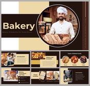 A pack of bakery slides showcasing a chef holding a basket of assorted breads, with many sections and images.