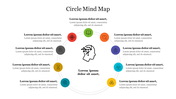 Diagram illustrating a circular mind map with various icons and text placeholders surrounding a central figure.