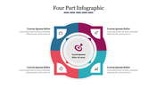 Circular infographic with four colored quadrants and icons around caption areas with a central target symbol.